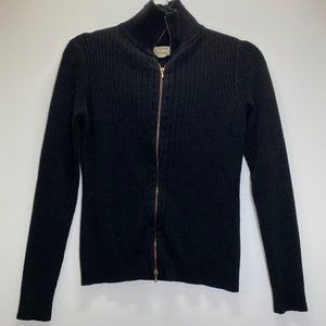 Tommy Bahama Sweater S Ribbed Fleece Full Zip Jacket Long Sleeve Mock Neck Black